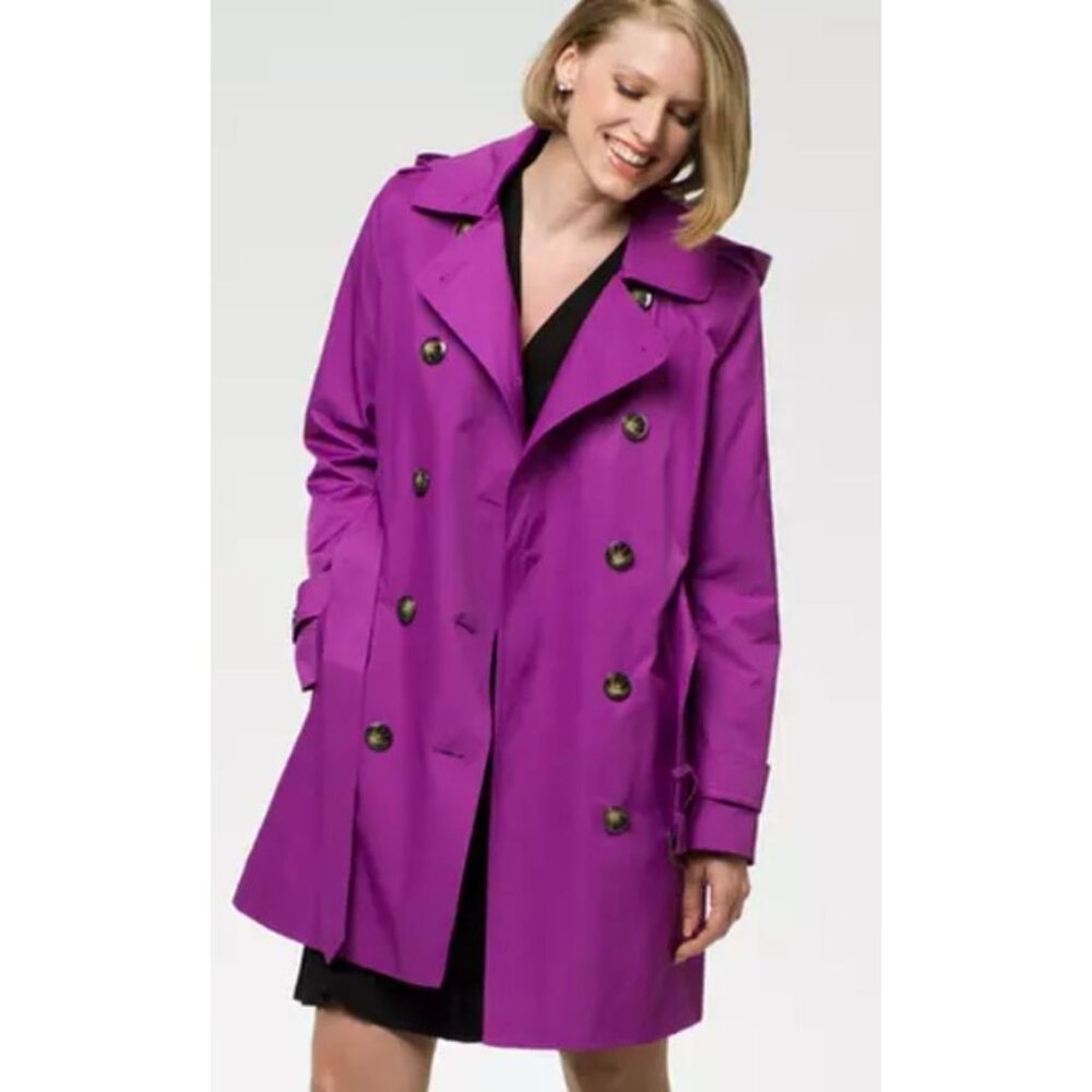 London Fog Women's Heritage Trench Coat w/ Hood & Liner in Purple - Sz S